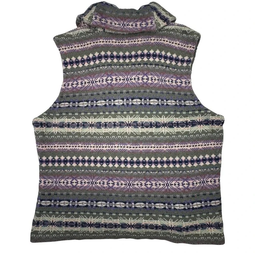 Chaps Fair Isle Knit Sweater Vest Button Front Pastel Women's M Cotton Blend‎